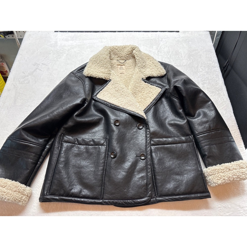 Free People‎ Vegan Leather Women's Jacket, Size L- Black (63857528)